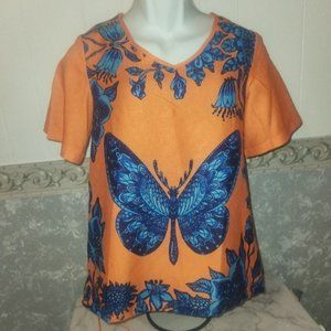 Miss look stylish butterfly blouse w/ tie string waistband, size Medium